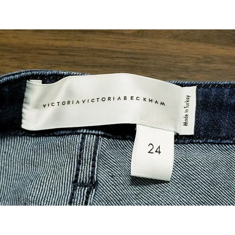 Victoria Beckham Jeans Women's 24 Wide Leg Raw Hem Cropped Dark Wash (28x25.5)